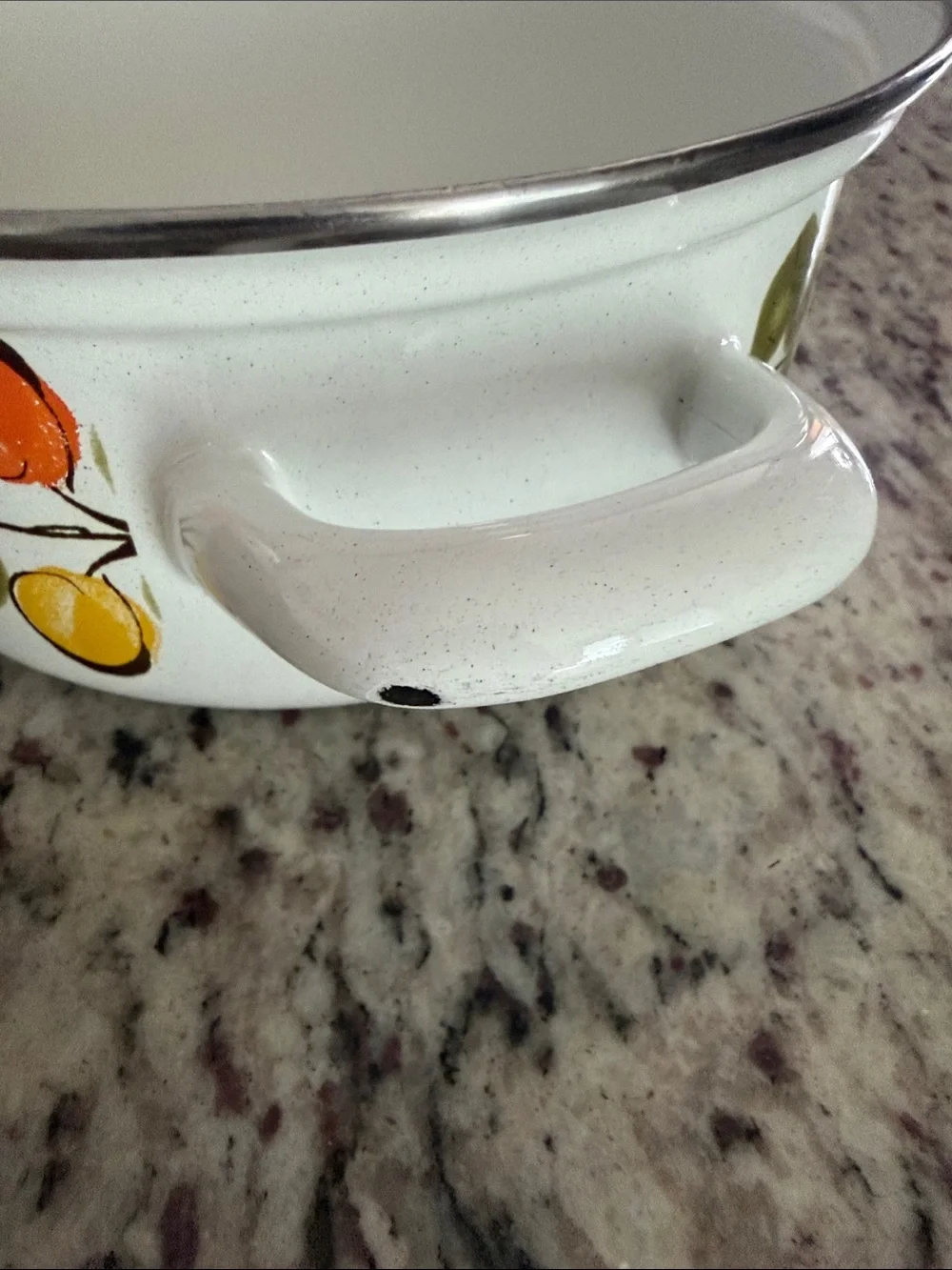 Retro Hand-Painted Enamel Casserole with Olive Green Lid Austria Email